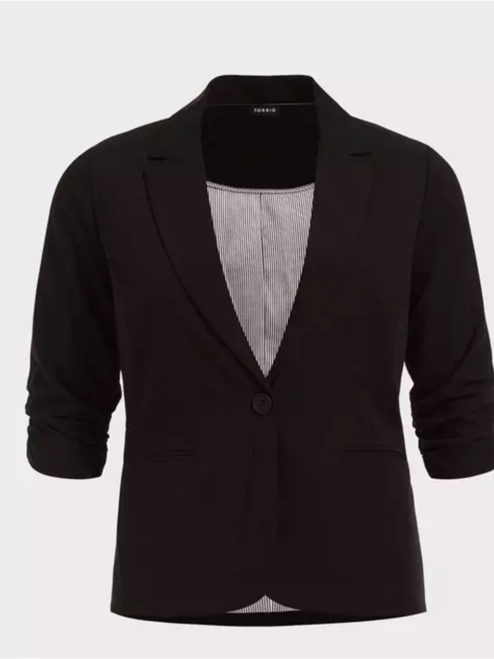 City Twill Classic Fit Blazer by TORRID.
Black. Lined. Faux pockets. Size 0/lg - Picture 2 of 10